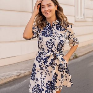 Robe Bohème Courte Chemise Fleurs