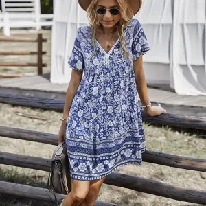 Robe Fleurie Bohème Bleue