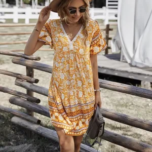 Robe Fleurie Bohème Jaune