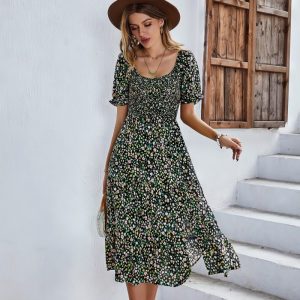 Robe Longue Fleurie Manche Courte