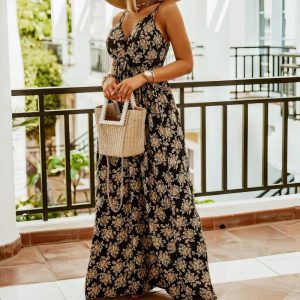 Robe Longue Noire Fleurie