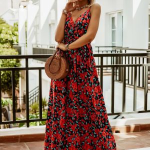 Robe Longue Rouge Fleurie