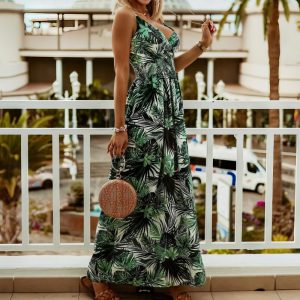 Robe Longue Verte Fleurie