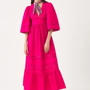 Robe longue ajourée en popeline de coton Rodo