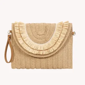 Sac Pochette Paille Franges Bohème – Naturel