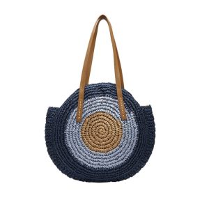 Sac Rond Paille Bohème KEYA – Bleu
