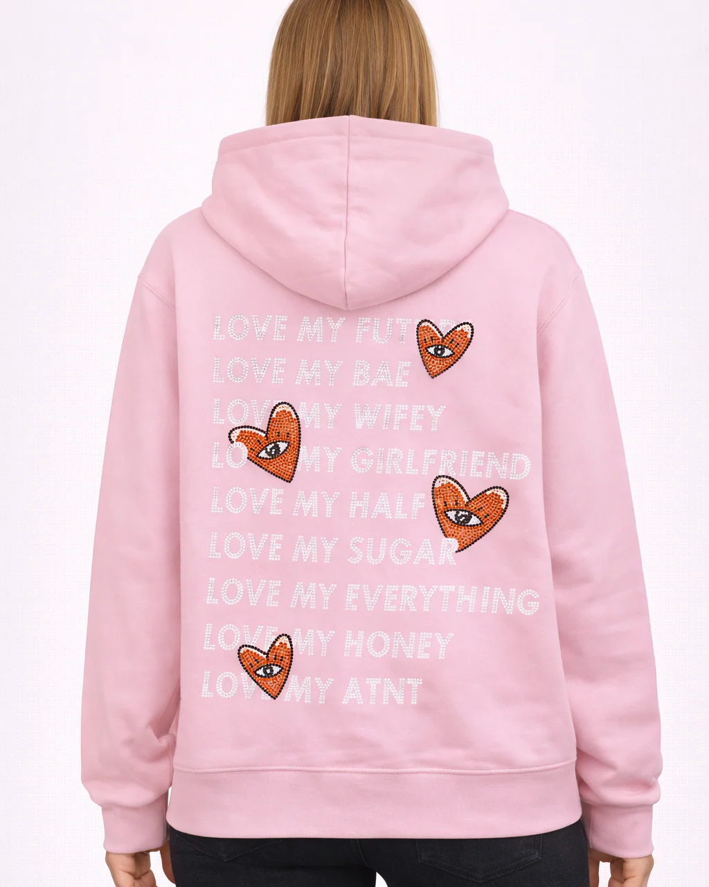Sweat Capuche Rose Clair Love heart Strass – Image 2