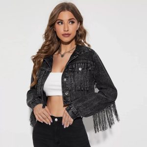 Veste Jean Franges Boho – Noire